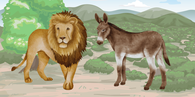 fábula do burro e o leão